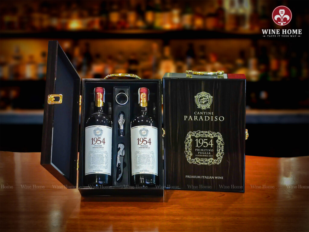 Hộp quà rượu vang 2 chai rượu vang Ý 1954 Primitivo Paradiso