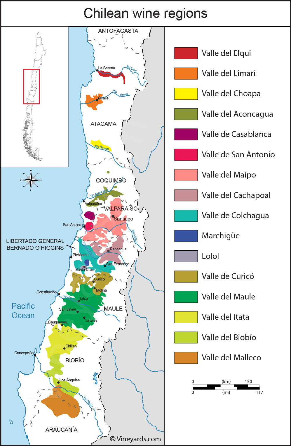 Phong Cách Rượu Vang Chile – Tự Do, Mạnh Mẽ và Đầy Năng Lượng Từ Andes | Rượu Vang Nhập Khẩu Cao Cấp Bản đồ rượu vang Chile