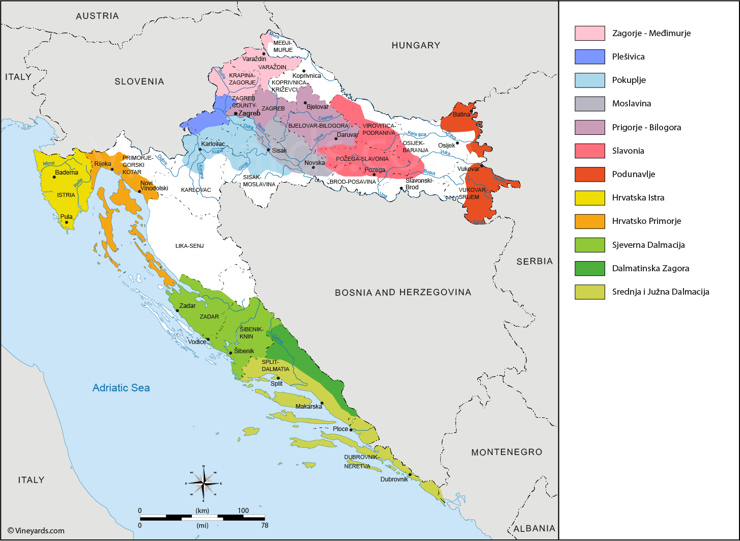 Khám Phá Rượu Vang Croatia – Vẻ Đẹp Ẩn Mình Giữa Địa Trung Hải | Rượu Vang Nhập Khẩu Cao Cấp Bản đồ rượu vang Croatia