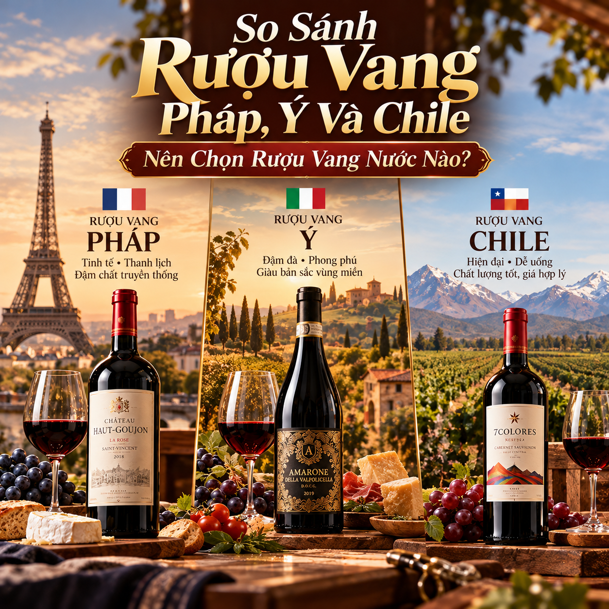 So Sánh Rượu Vang Pháp, Ý Và Chile – Nên Chọn Rượu Vang Nước Nào?